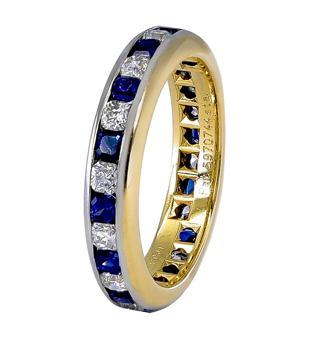 Tiffany Sapphire Diamond Lucida Gold/Plat Ring In Excellent Condition For Sale In New York, NY