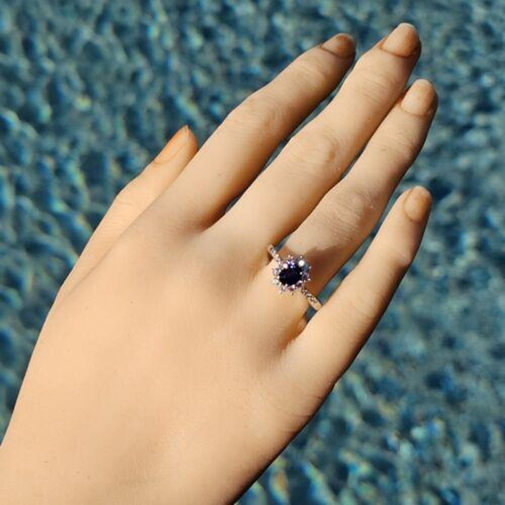 Women's or Men's Tiffany Sapphire Diamond Ring Platinum Oval Halo Sz 6 For Sale