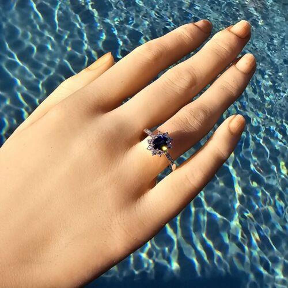 Tiffany Sapphire Diamond Ring Platinum Oval Halo Sz 6 For Sale 1