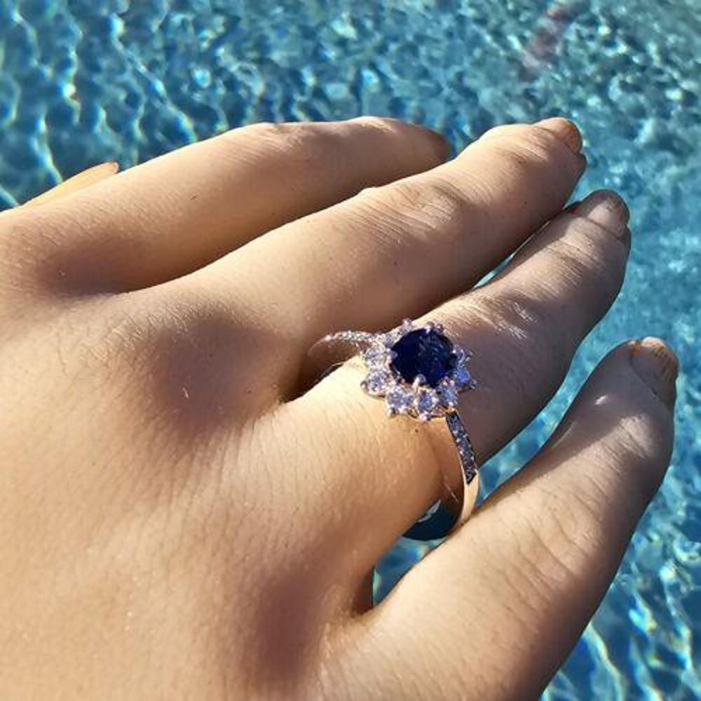 Tiffany Sapphire Diamond Ring Platinum Oval Halo Sz 6 For Sale 2