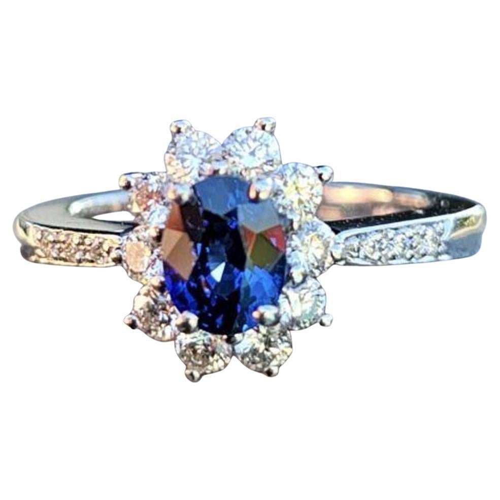 Tiffany Sapphire Diamond Ring Platinum Oval Halo Sz 6