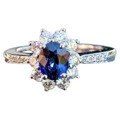 Vintage Tiffany Sapphire Diamond Ring Platinum Oval Halo Sz 6