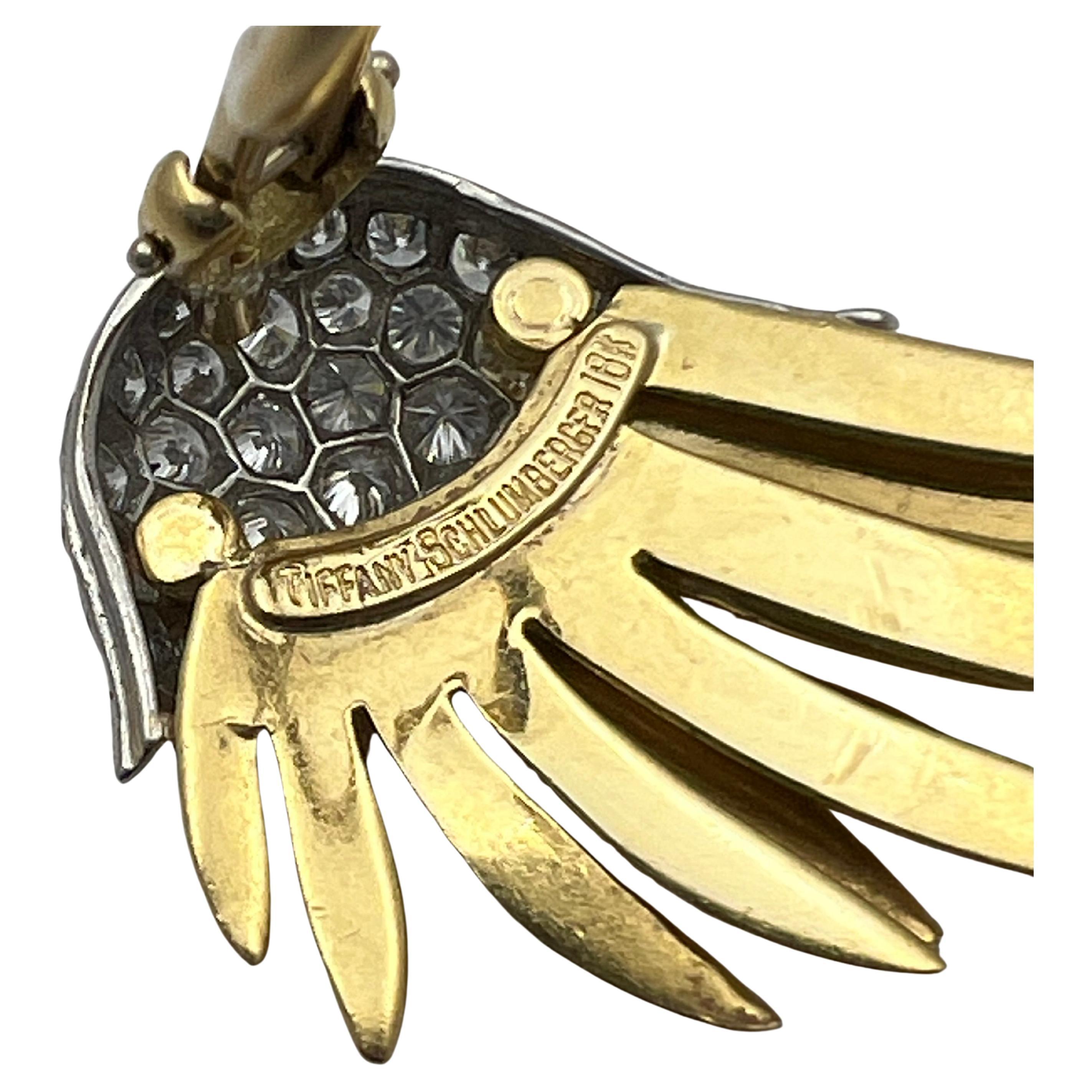 Taille brillant Tiffany Schlumberger, boucles d'oreilles flamme en or 18 carats, platine et diamants en vente
