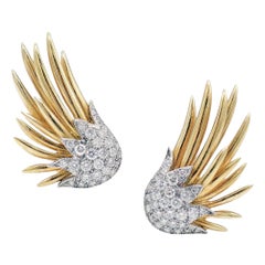 Orecchini Tiffany Schlumberger in oro 18k e platino con diamanti a forma di fiamma