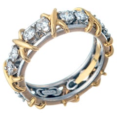 Tiffany Schlumberger 18k Gold Platinum Diamond Sixteen Stone Ring