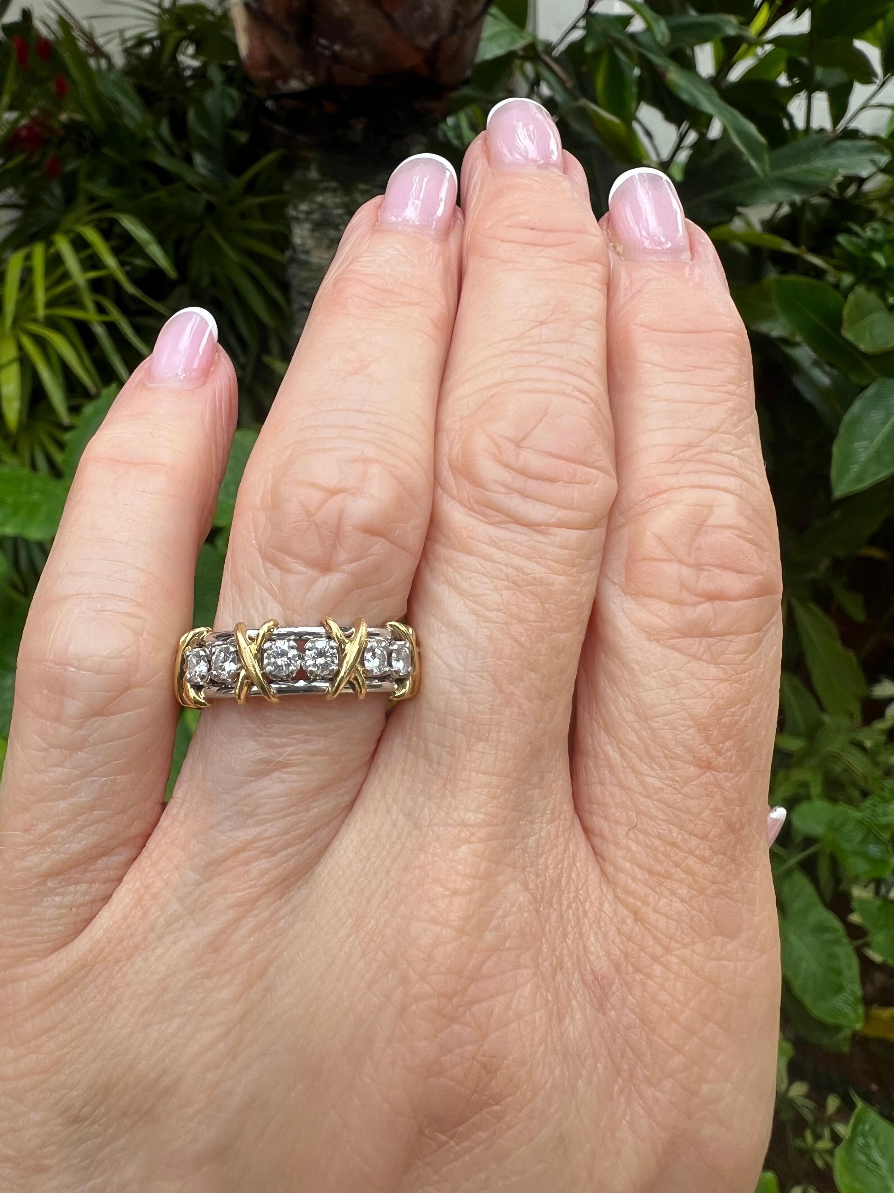 Tiffany Schlumberger 18k Gold Platinum Diamond Sixteen Stone Ring In Excellent Condition In Palm Beach, FL