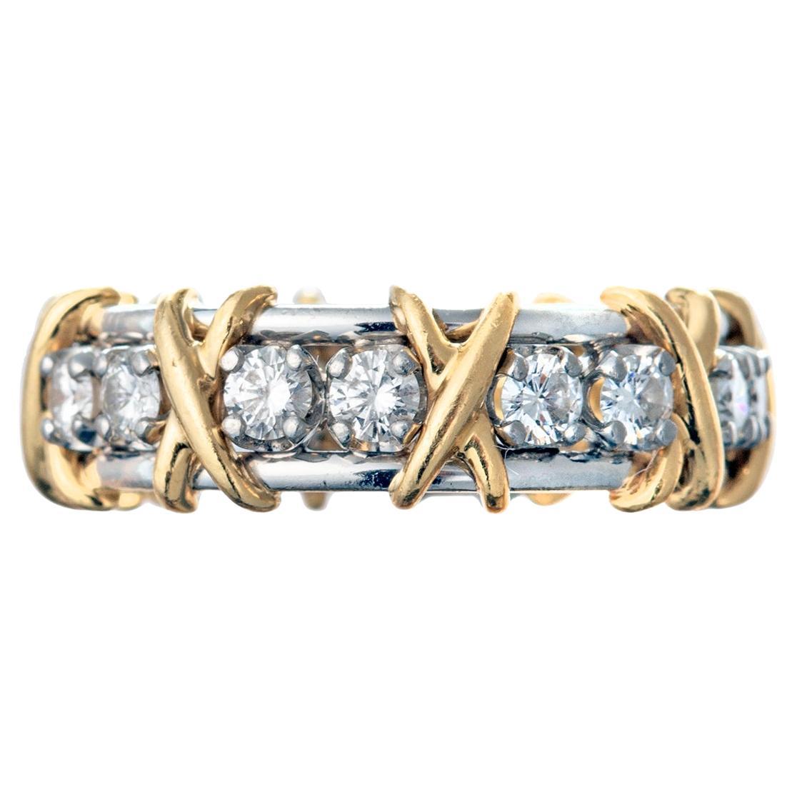 Tiffany Schlumberger 18k Gold Platinum Diamond Sixteen Stone Ring