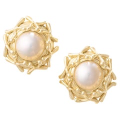 Vintage Tiffany Schlumberger 18k Yellow Gold Mabe Pearl Earrings
