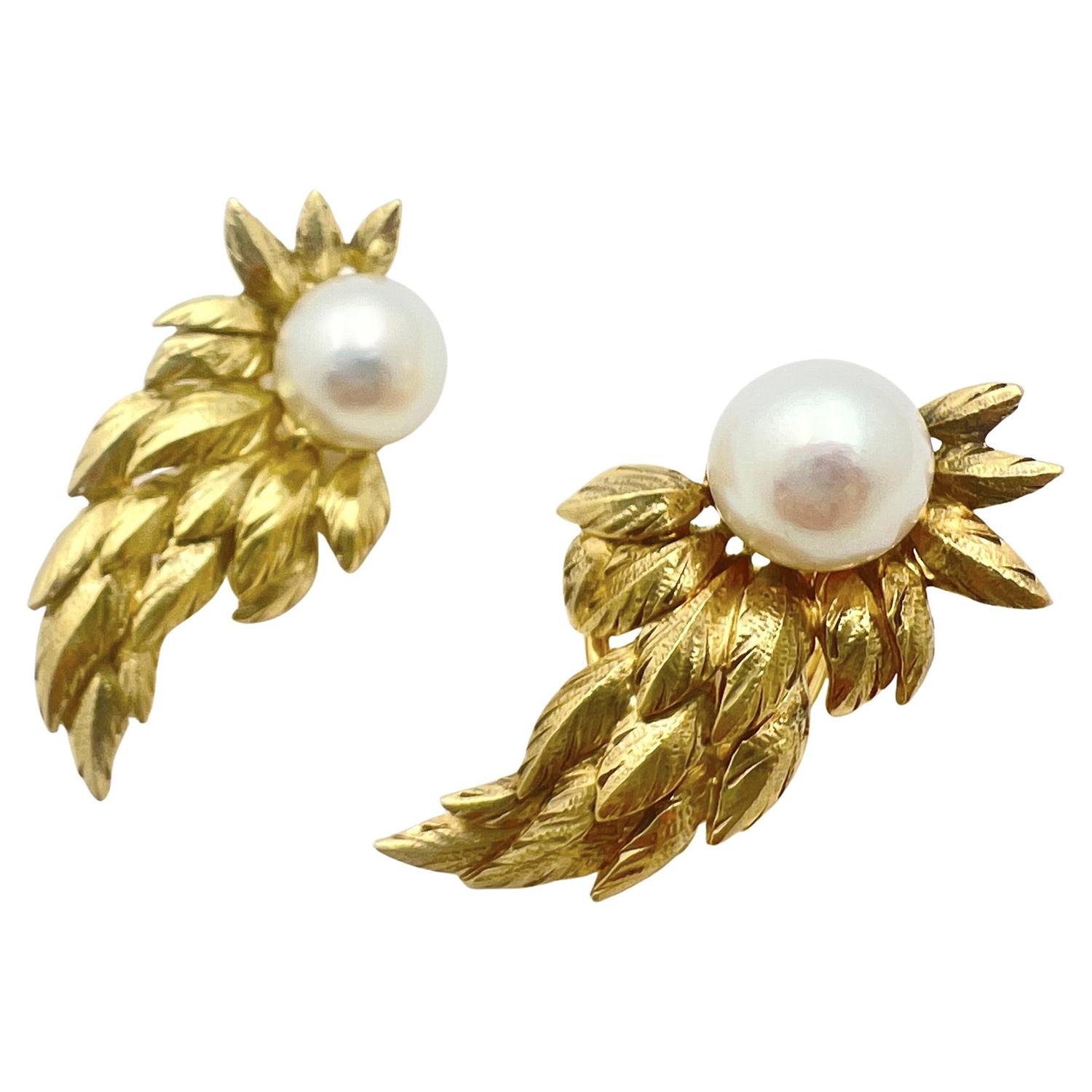 Bead Tiffany Schlumberger 18k Yellow Gold Pearl Wing Earrings