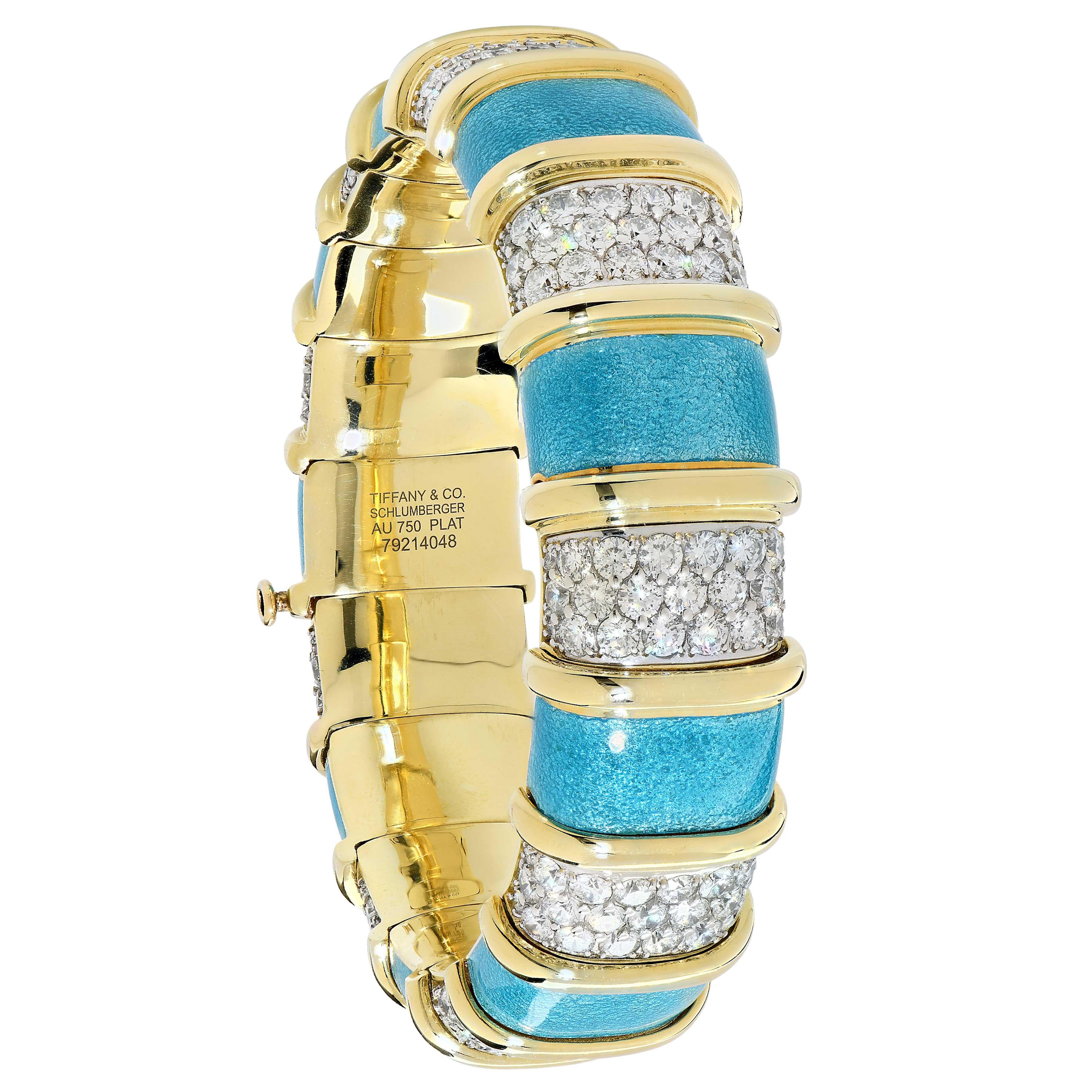 Moderne Tiffany Schlumberger Bracelet en émail bleu et diamants