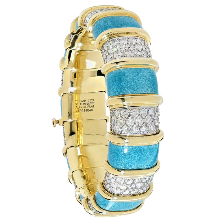 Tiffany Schlumberger Blue Enamel and Diamond Bracelet For ...