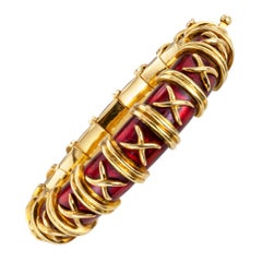 Tiffany Schlumberger Croisillon Red Enamel Gold Bangle Bracelet For Small Wrist