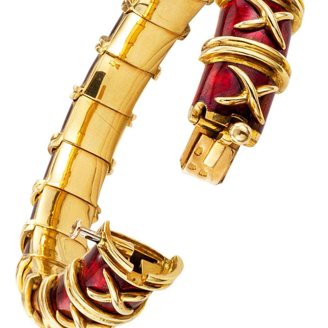 Armreif aus roter Emaille und Gold von Schlumberger Croisillon für kleines Handgelenk Damen