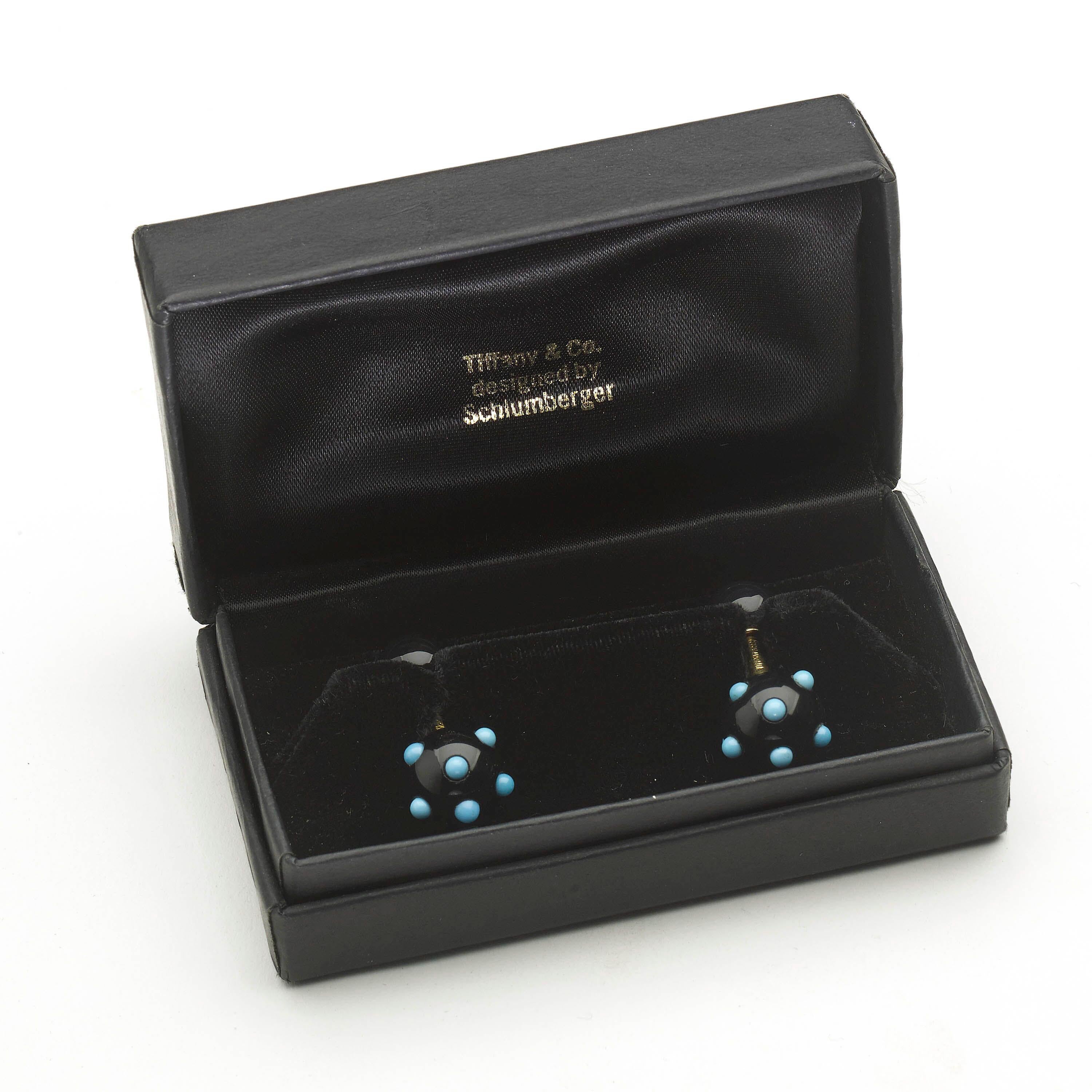 Men's Tiffany Schlumberger Cufflinks with Black Onyx, Turquoise and Gold, Circa 1960 For Sale