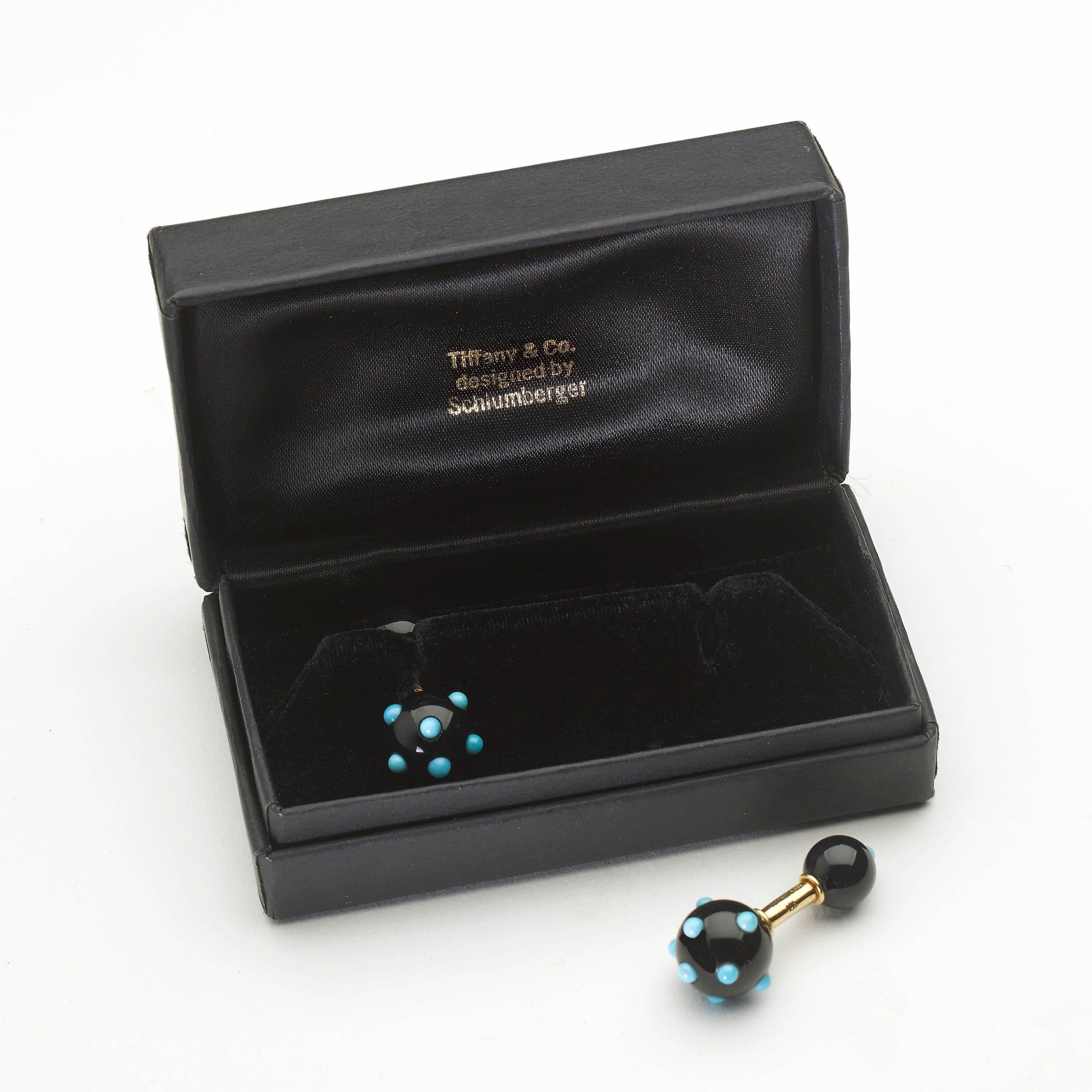 Tiffany Schlumberger Cufflinks with Black Onyx, Turquoise and Gold, Circa 1960 For Sale 1