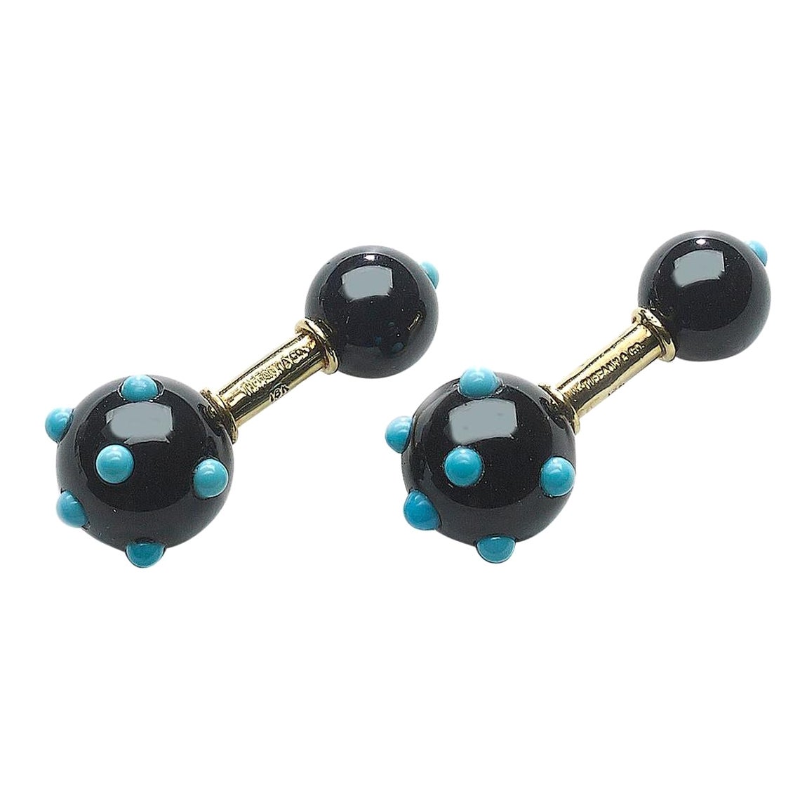 Tiffany Schlumberger Cufflinks with Black Onyx, Turquoise and Gold, Circa 1960