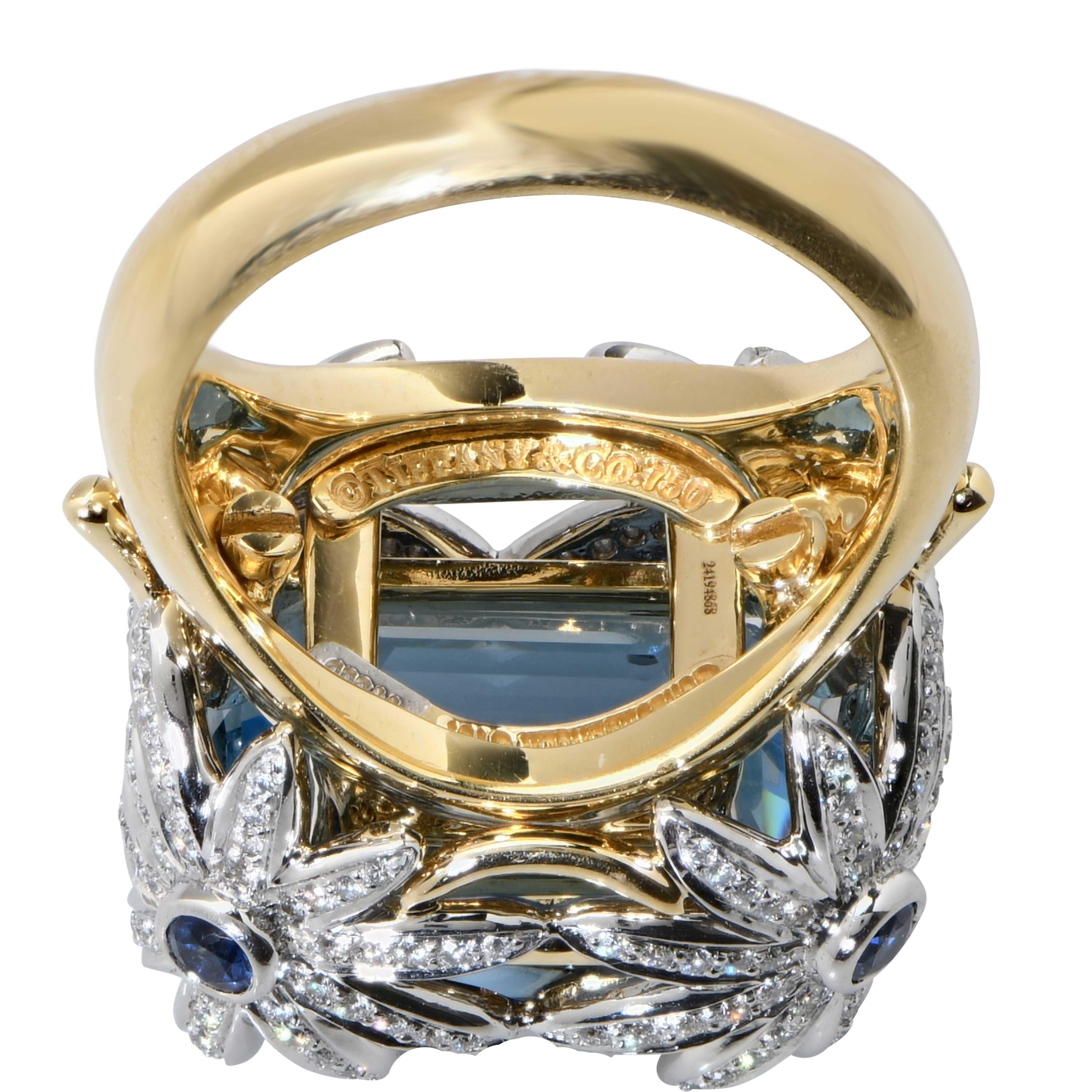 Emerald Cut Tiffany & Co. Schlumberger Daisy Aquamarine and Diamond Ring