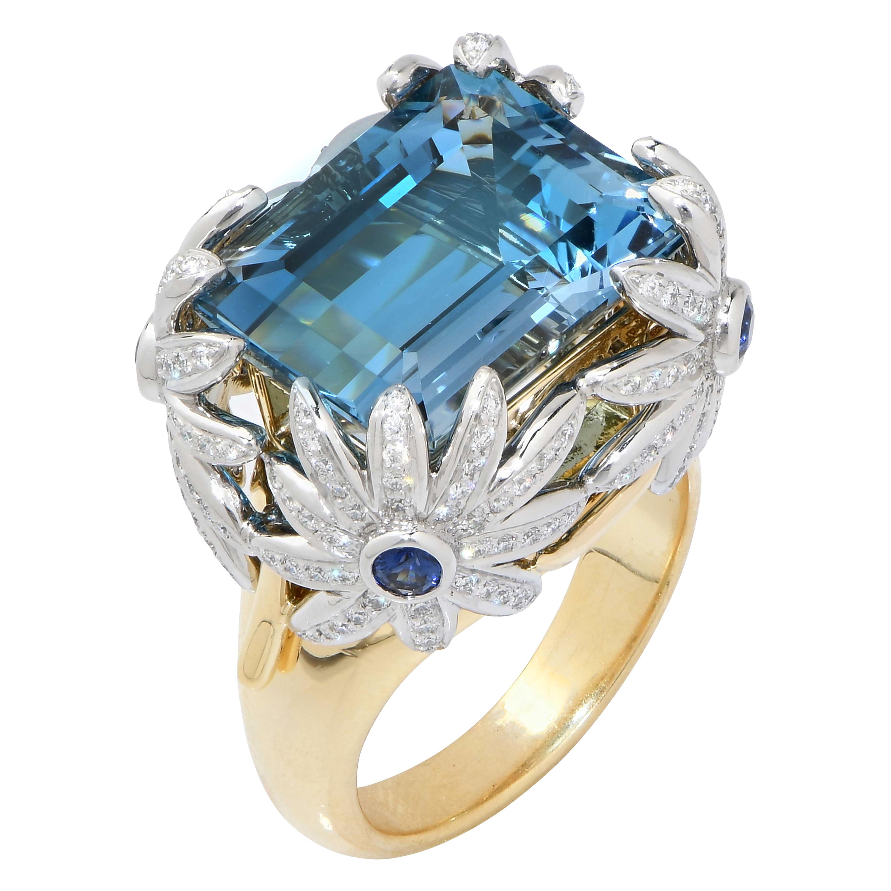 Tiffany & Co. Schlumberger Daisy Aquamarine and Diamond Ring