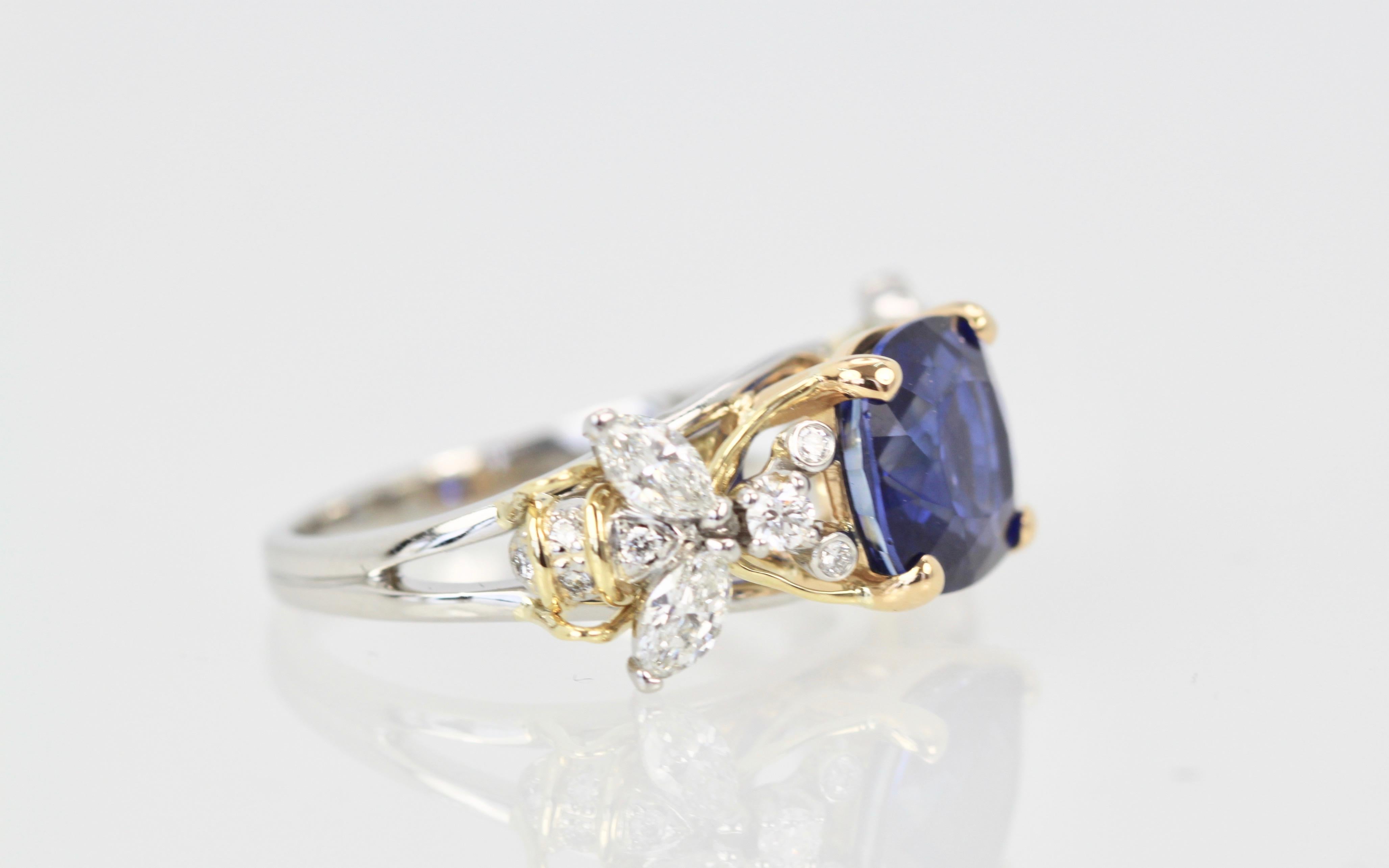 Tiffany & Co. Schlumberger Double Bee Ring with Blue Sapphire Diamonds In Good Condition In North Hollywood, CA