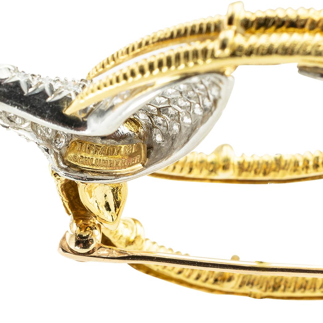 Women's or Men's Tiffany Schlumberger Ibex Diamond Ruby Yellow Gold Platinum Brooch