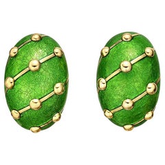 Tiffany & Co. Schlumberger Paris Gold Green Enamel Earrings