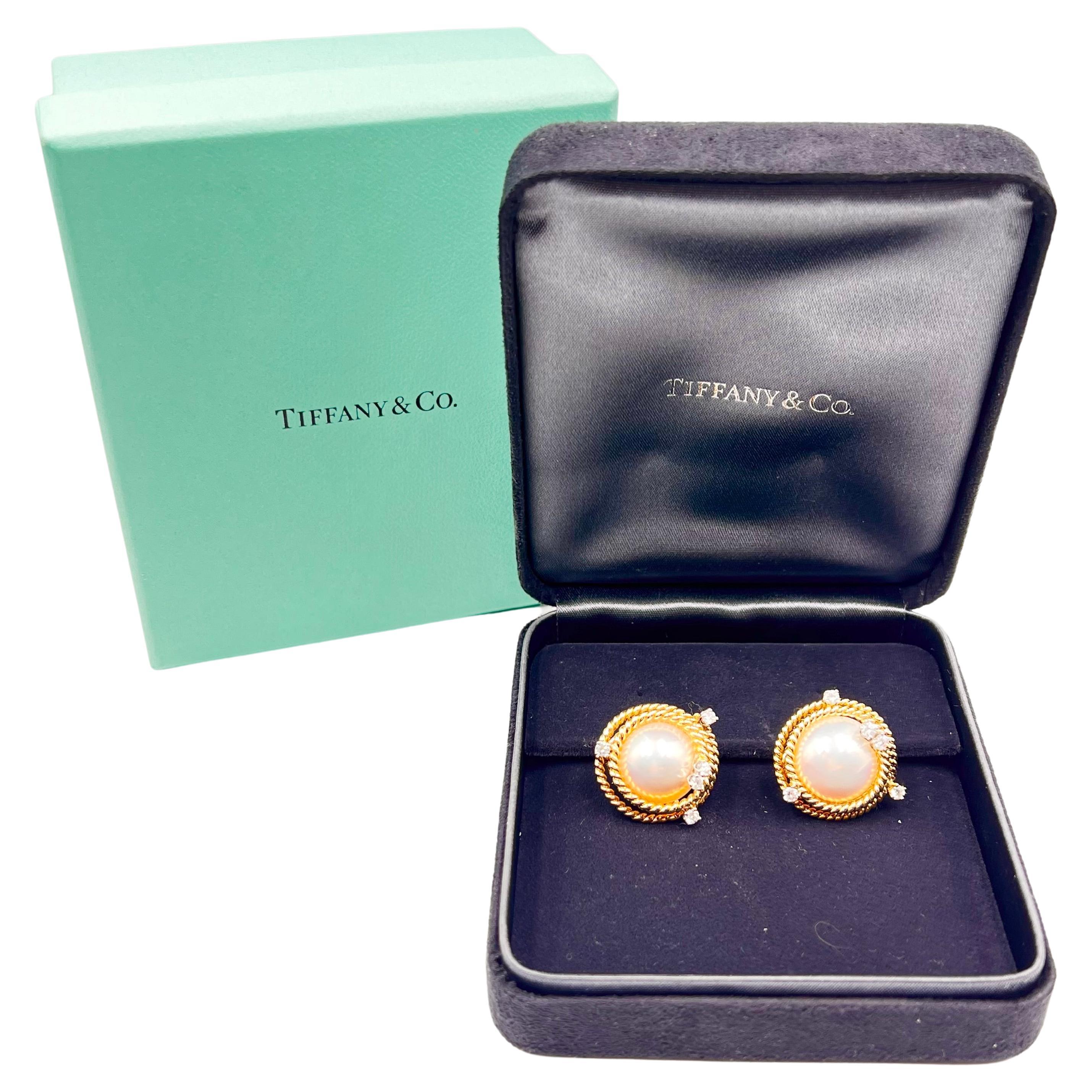 Modern Tiffany Schlumberger Pearl Diamond Rope Earrings