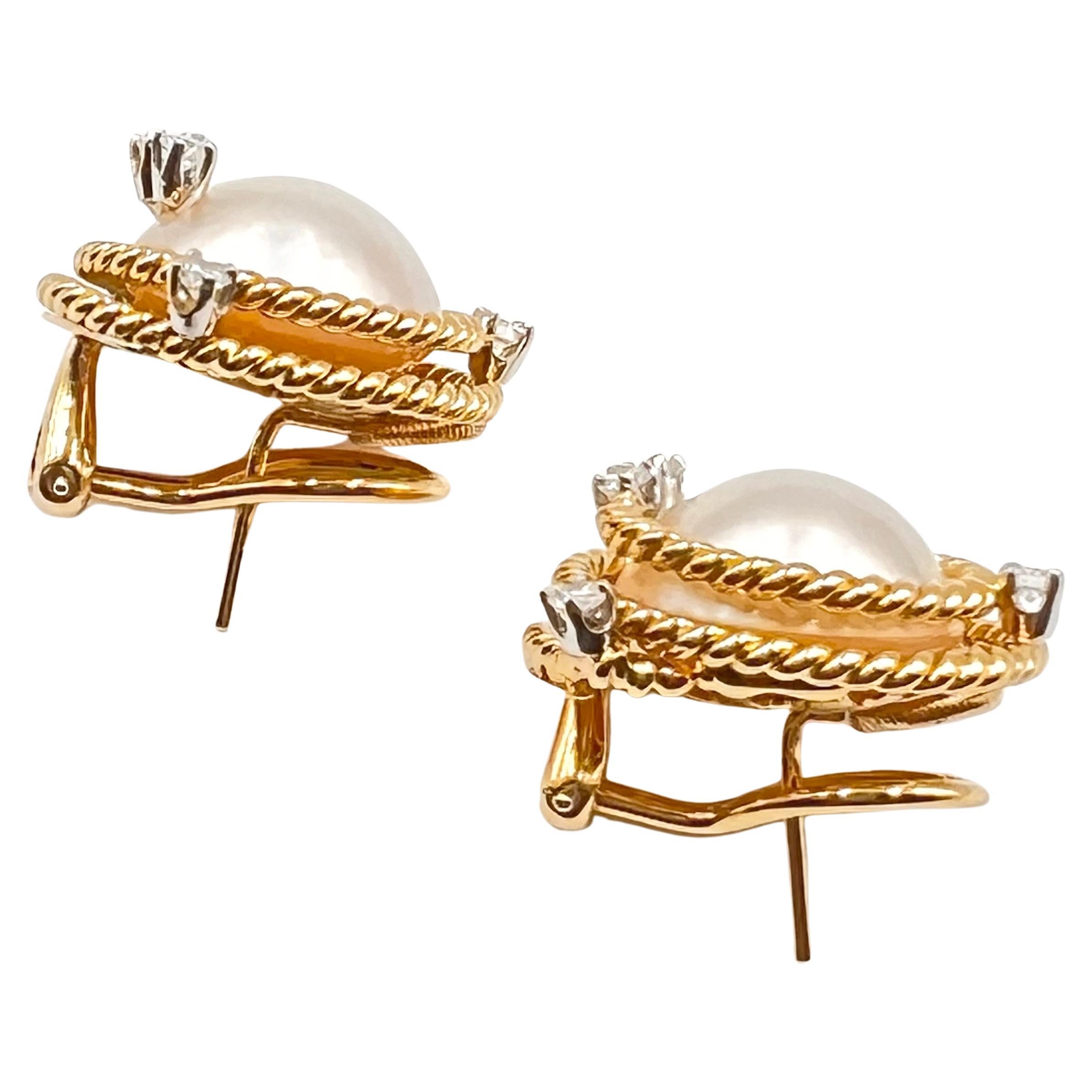 Tiffany Schlumberger Pearl Diamond Rope Earrings In Excellent Condition In Palm Beach, FL
