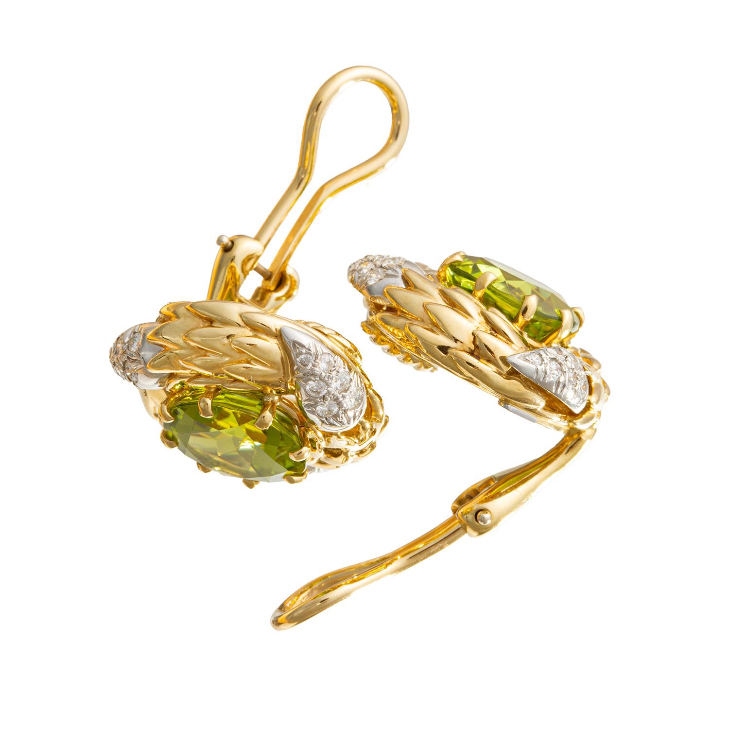 Tiffany Schlumberger Peridot Diamond Clip Earrings In Excellent Condition In Palm Beach, FL