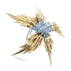 Tiffany Schlumberger, Platinum 18K Gold Diamond Flames Brooch
