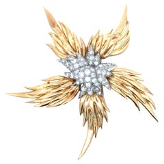 Tiffany Schlumberger, Platinum 18K Gold Diamond Flames Brooch