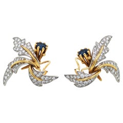 Tiffany Schlumberger, Orecchini in platino e oro 18 carati con zaffiro e diamante