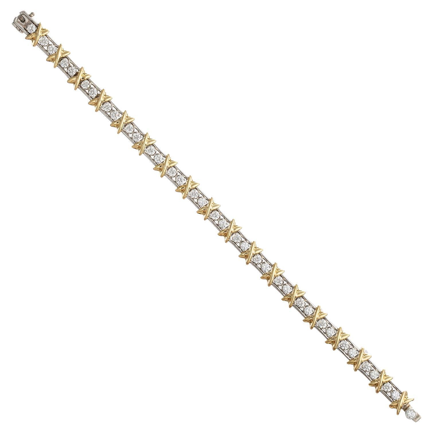 Tiffany Schlumberger Platinum Gold Diamond 36 Stone Bracelet