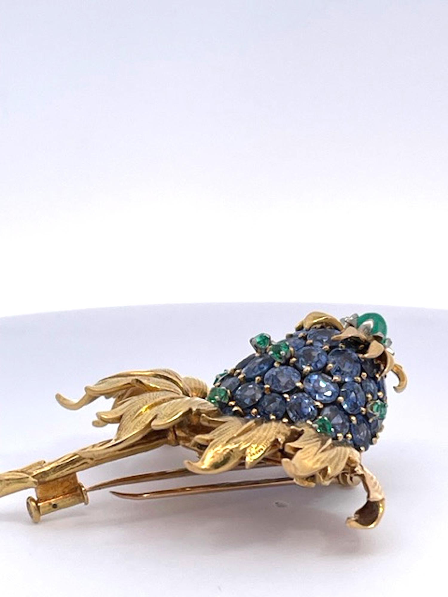 Artisan Tiffany Schlumberger Thistle Brooch Sapphires For Sale