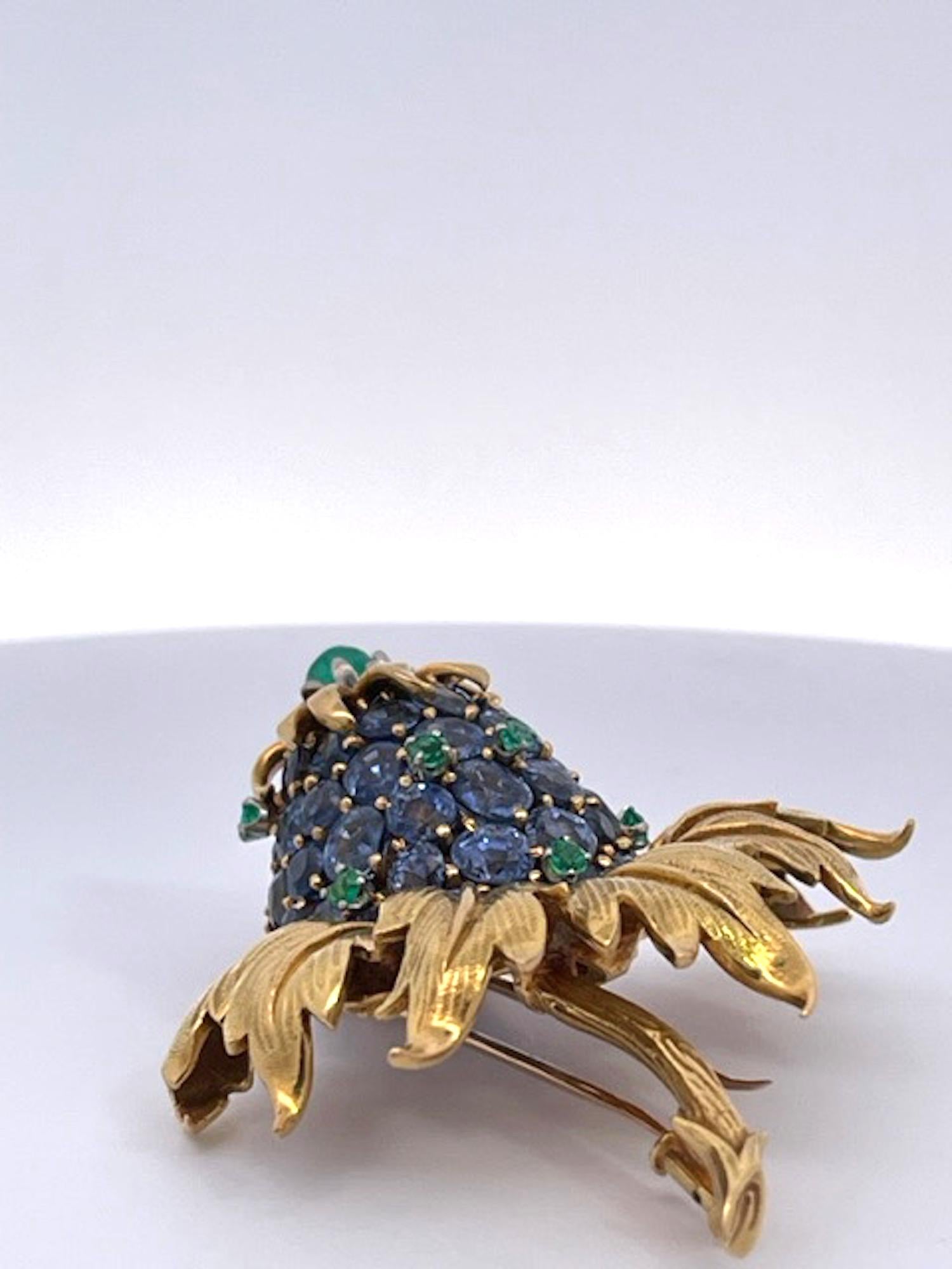 Round Cut Tiffany Schlumberger Thistle Brooch Sapphires For Sale