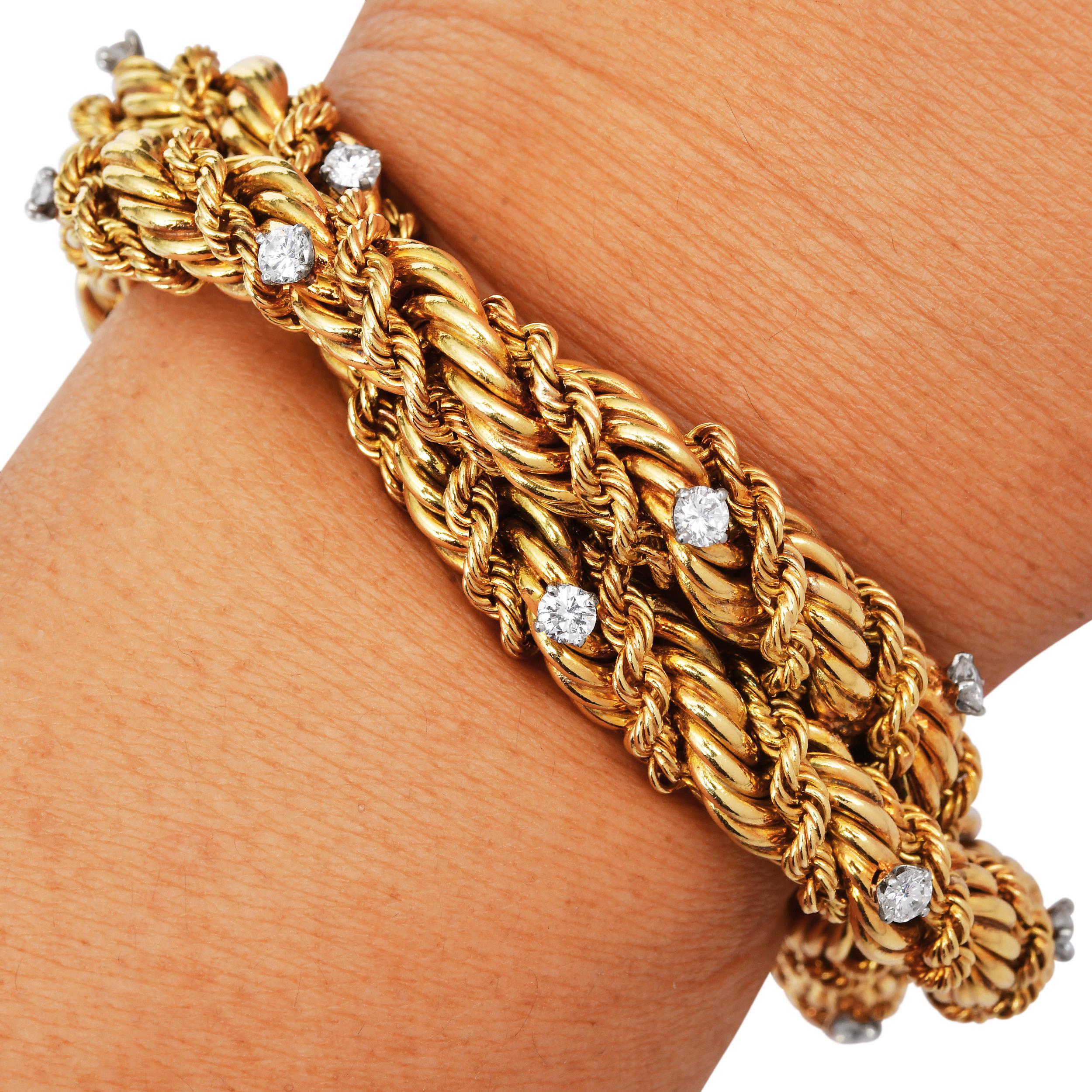 Tiffany Schlumberger Vintage 18K Gold Diamond Rope Bracelet im Angebot 4