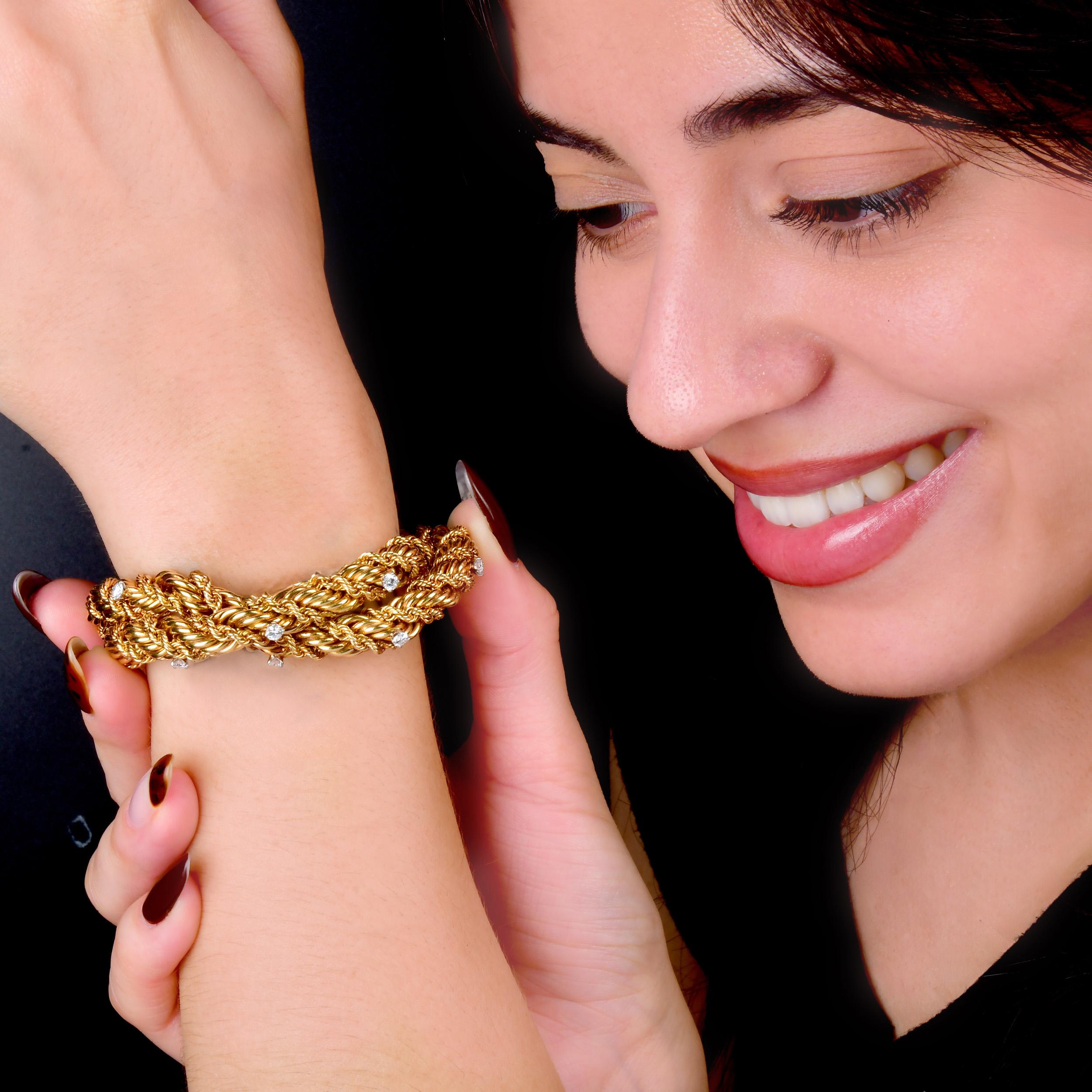 Tiffany Schlumberger Vintage 18K Gold Diamond Rope Bracelet (Retro) im Angebot