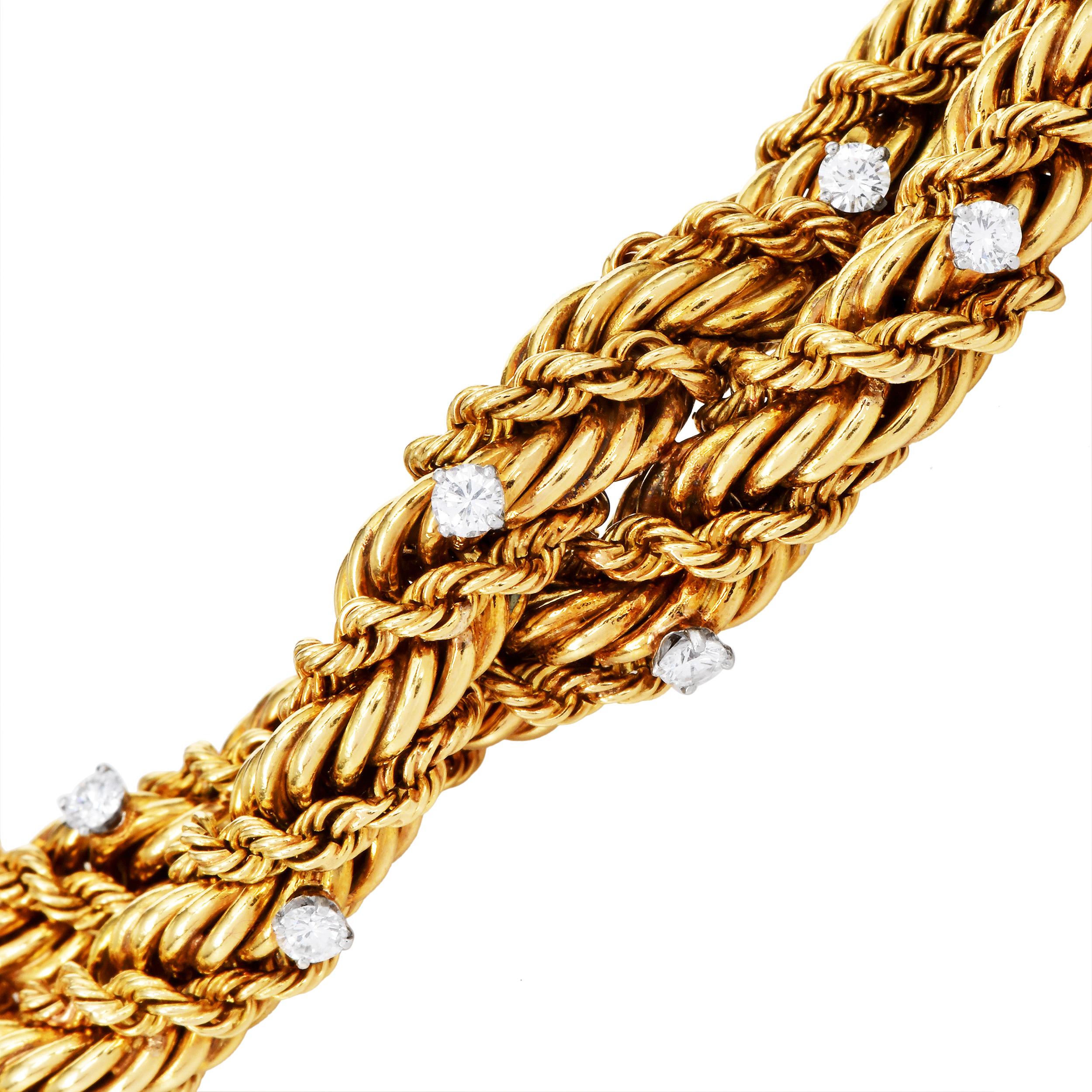 Tiffany Schlumberger Vintage 18K Gold Diamond Rope Bracelet (Rundschliff) im Angebot