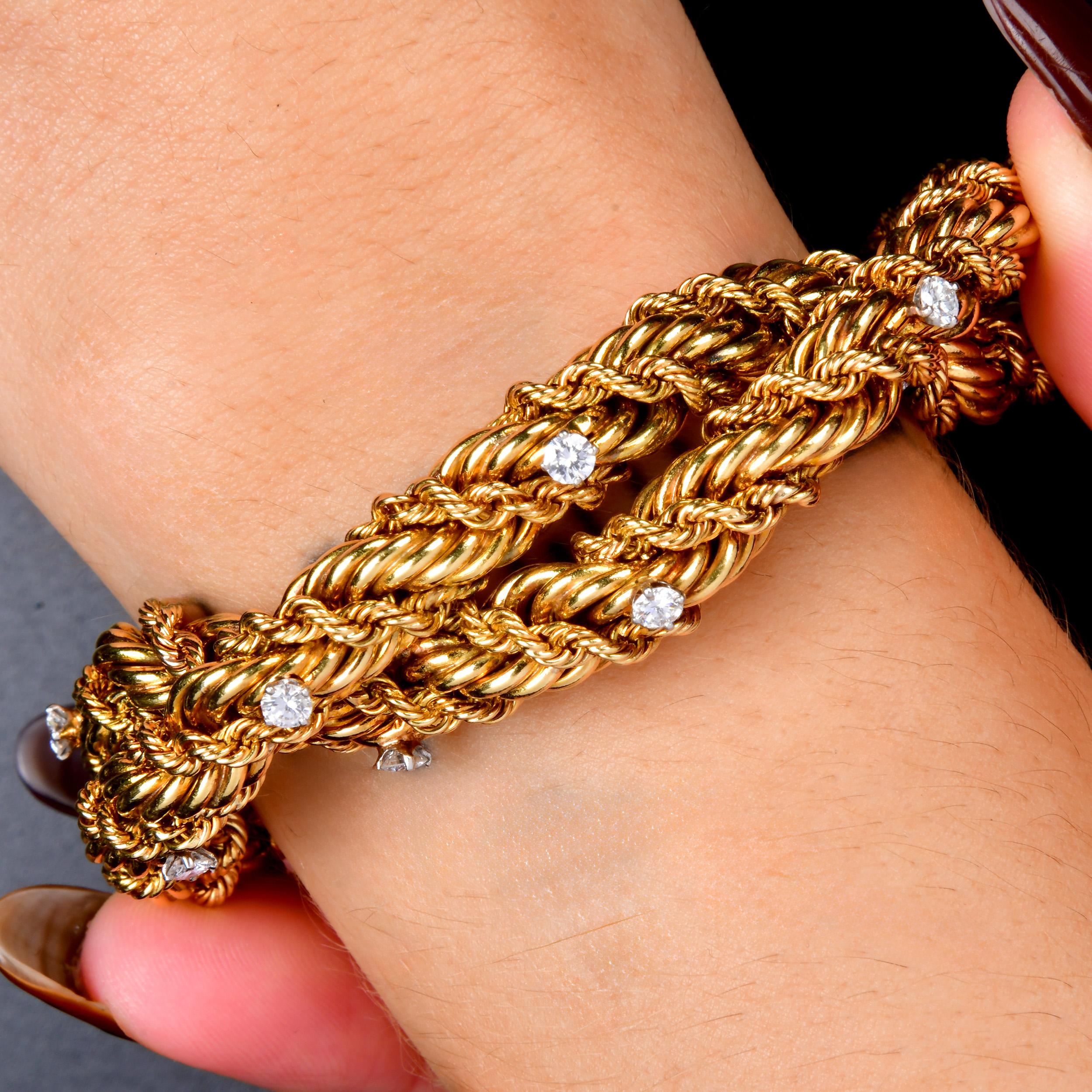 Tiffany Schlumberger Vintage 18K Gold Diamond Rope Bracelet im Zustand „Hervorragend“ im Angebot in Miami, FL