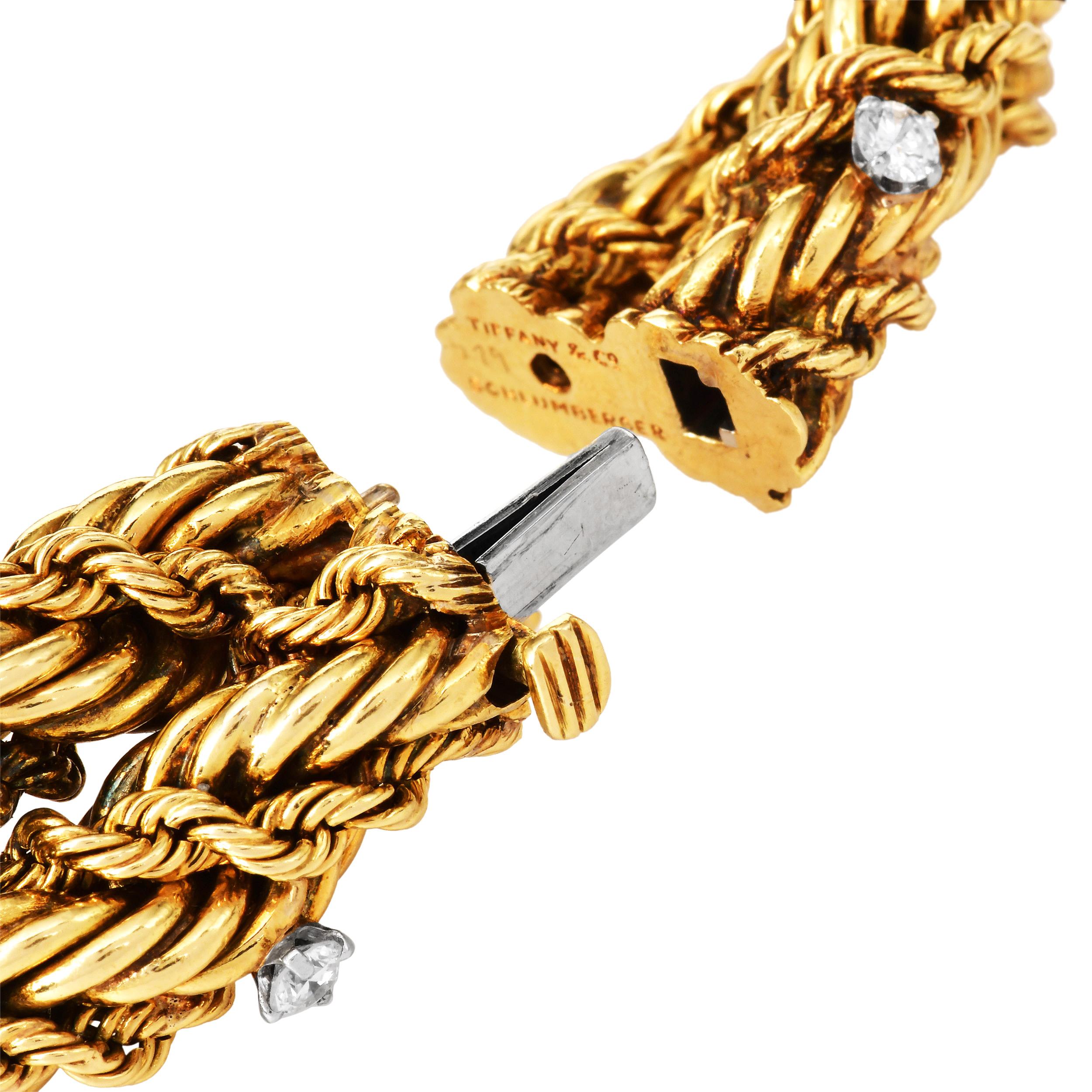 Tiffany Schlumberger Vintage 18K Gold Diamond Rope Bracelet für Damen oder Herren im Angebot