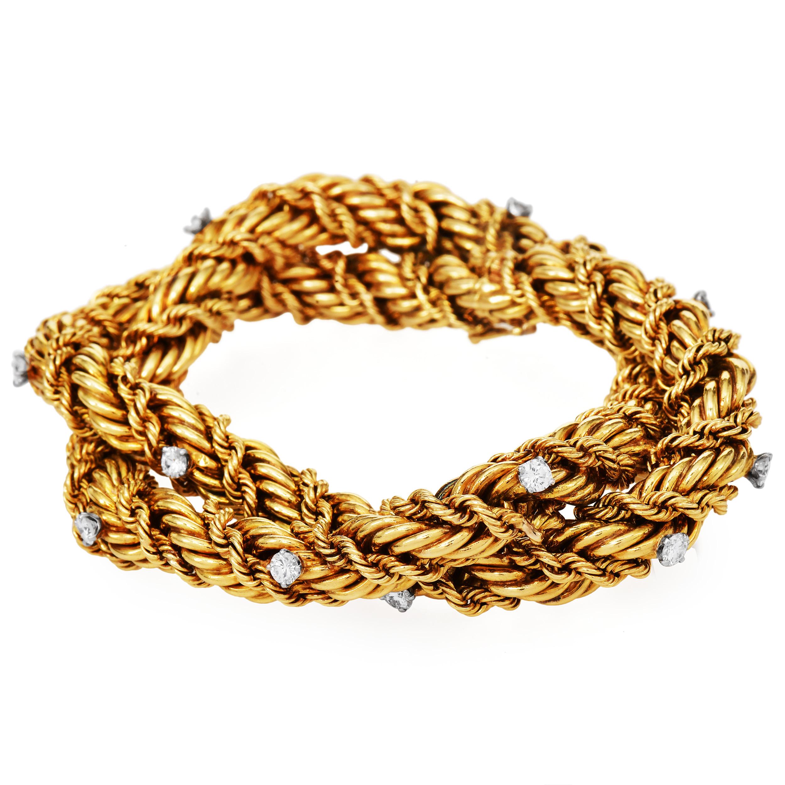 Tiffany Schlumberger Vintage 18K Gold Diamond Rope Bracelet im Angebot 1