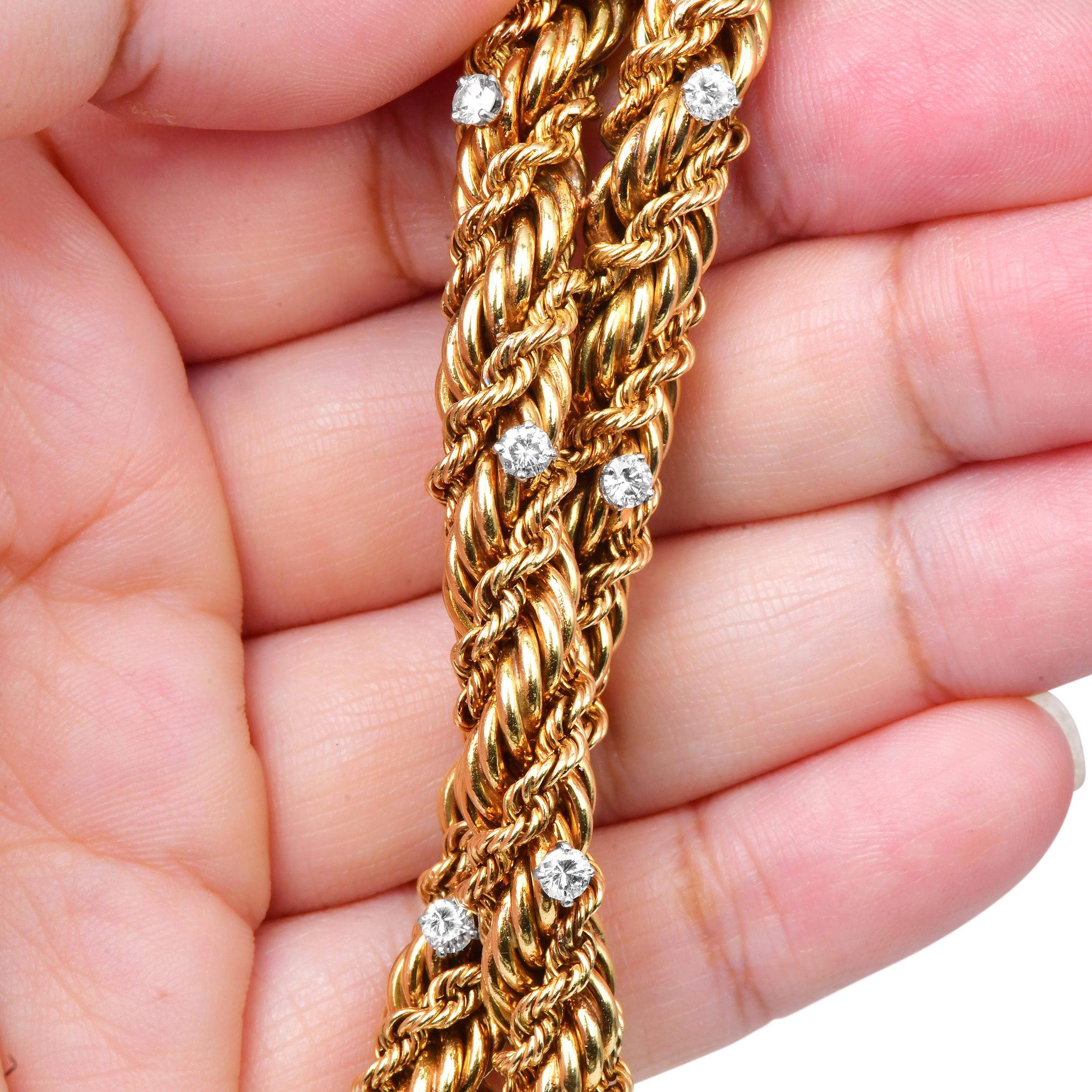 Tiffany Schlumberger Vintage 18K Gold Diamond Rope Bracelet im Angebot 3