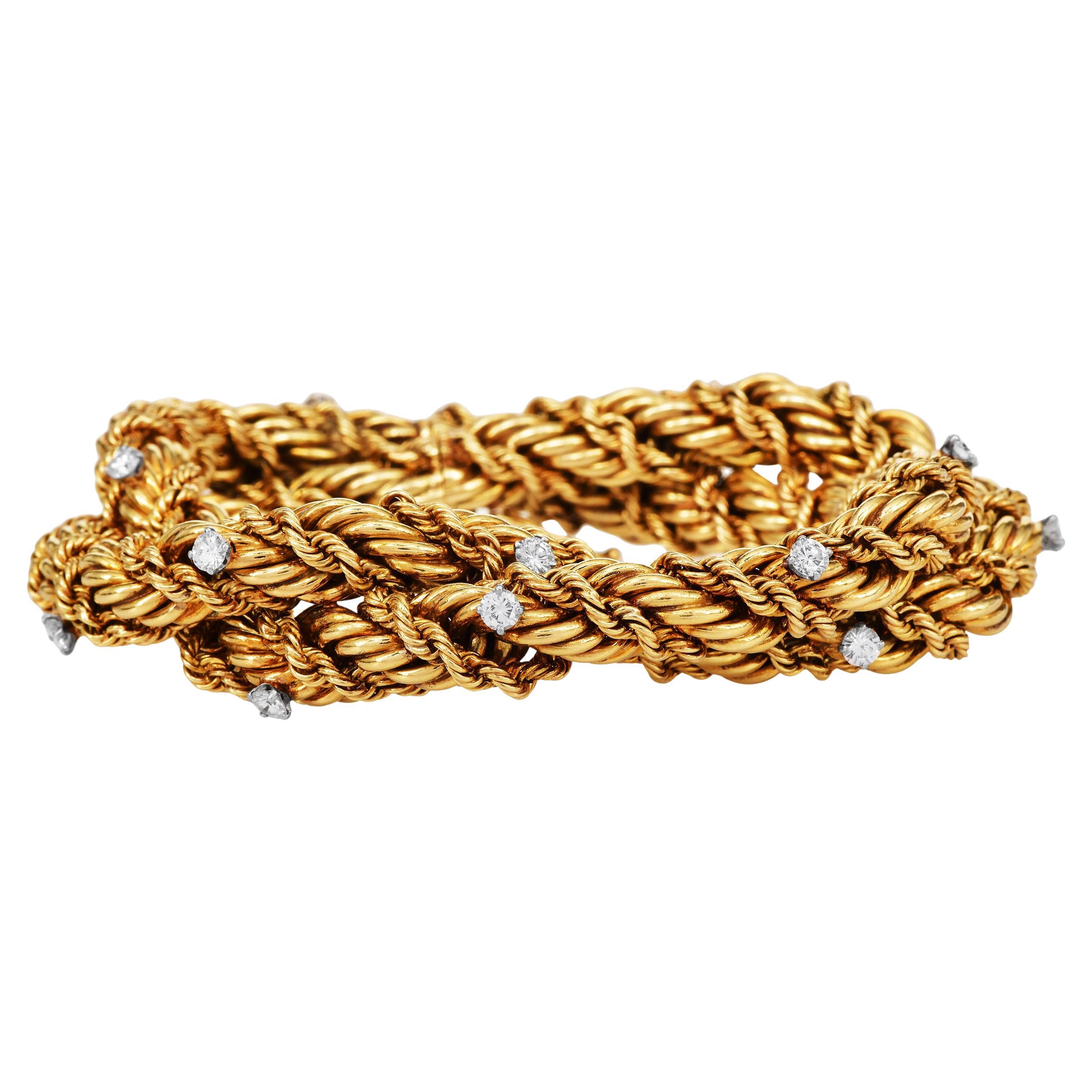 Tiffany Schlumberger Vintage 18K Gold Diamond Rope Bracelet