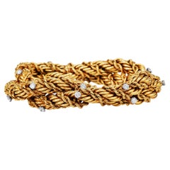 Tiffany Schlumberger Bracciale vintage in oro 18 carati con diamanti e corda