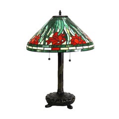 Tiffany School Floral Bleiglas Tischlampe 20. Jahrhundert