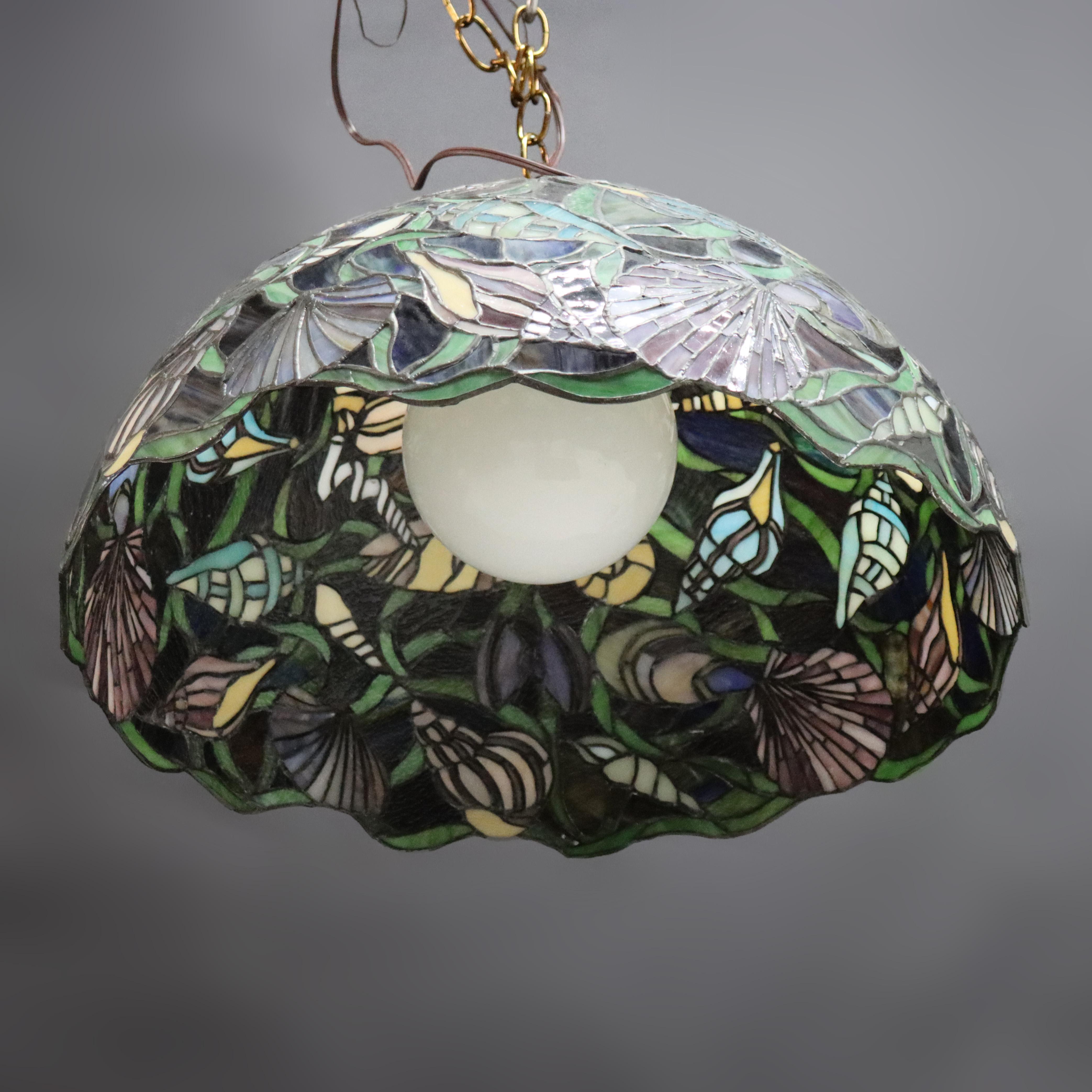 Tiffany School Blei- und Buntglas-Hängelampe mit Muscheln am Meer 20. (Nordamerikanisch) im Angebot