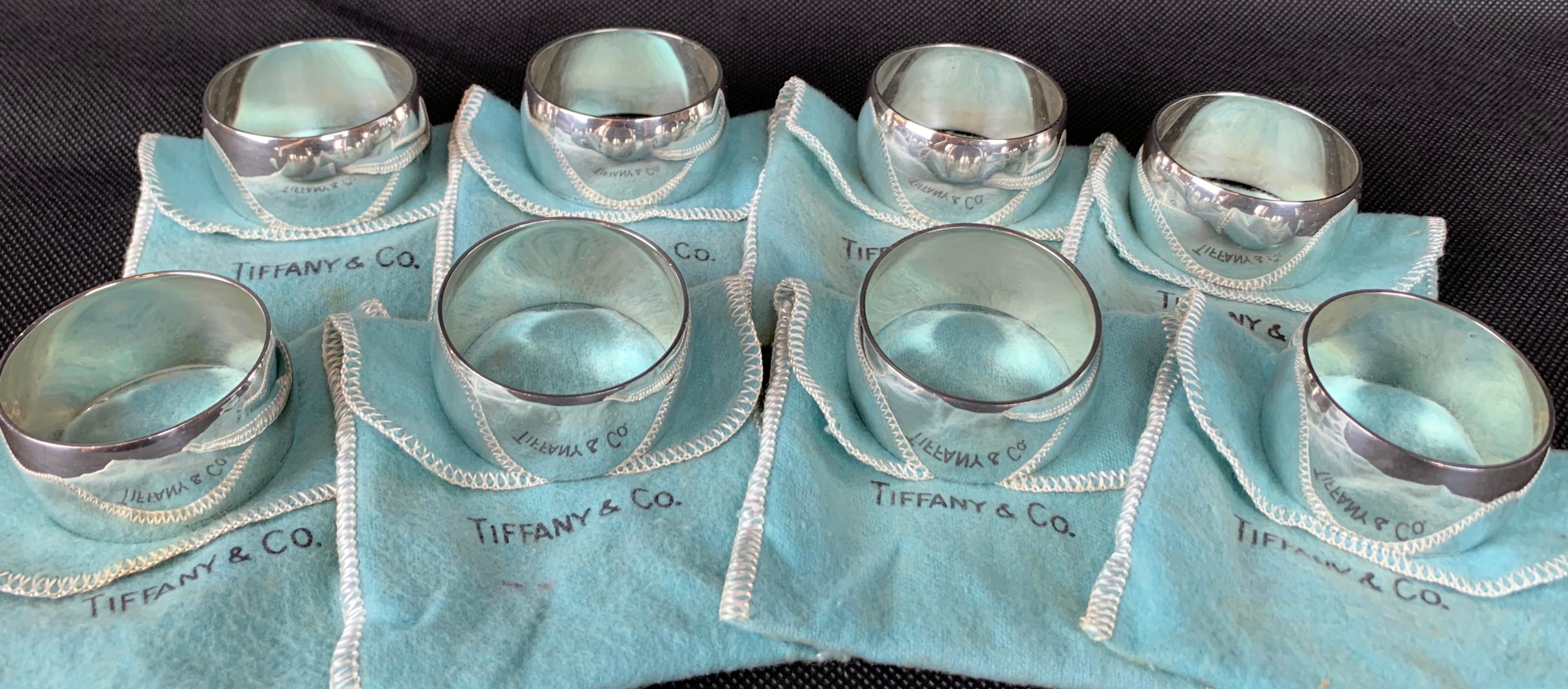 Sterling Silver  Set of 8 Tiffany & Co. Sterling Napkin Rings with Their Tiffany Blue Bags