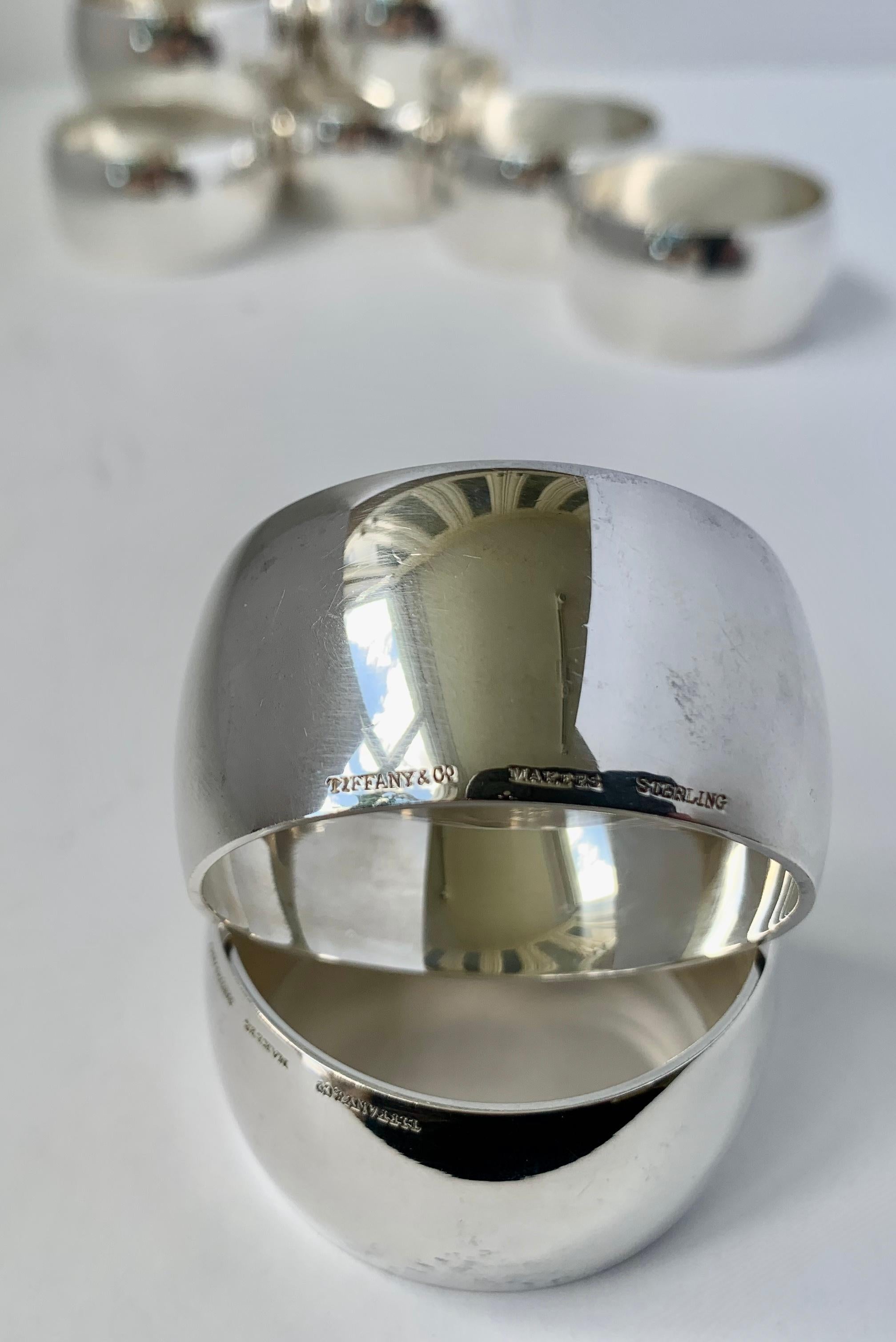 Late 20th Century Set of 8 Tiffany & Co. Sterling Napkin Rings with Their Tiffany Blue Bags