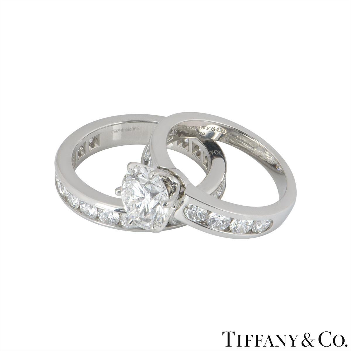 Round Cut Tiffany Setting Collection Diamond Solitaire Ring & Eternity Band 2.04ct F/VS1