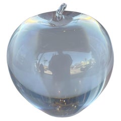 Tiffany Signed Crystal  Apple Paperweight Sculpture