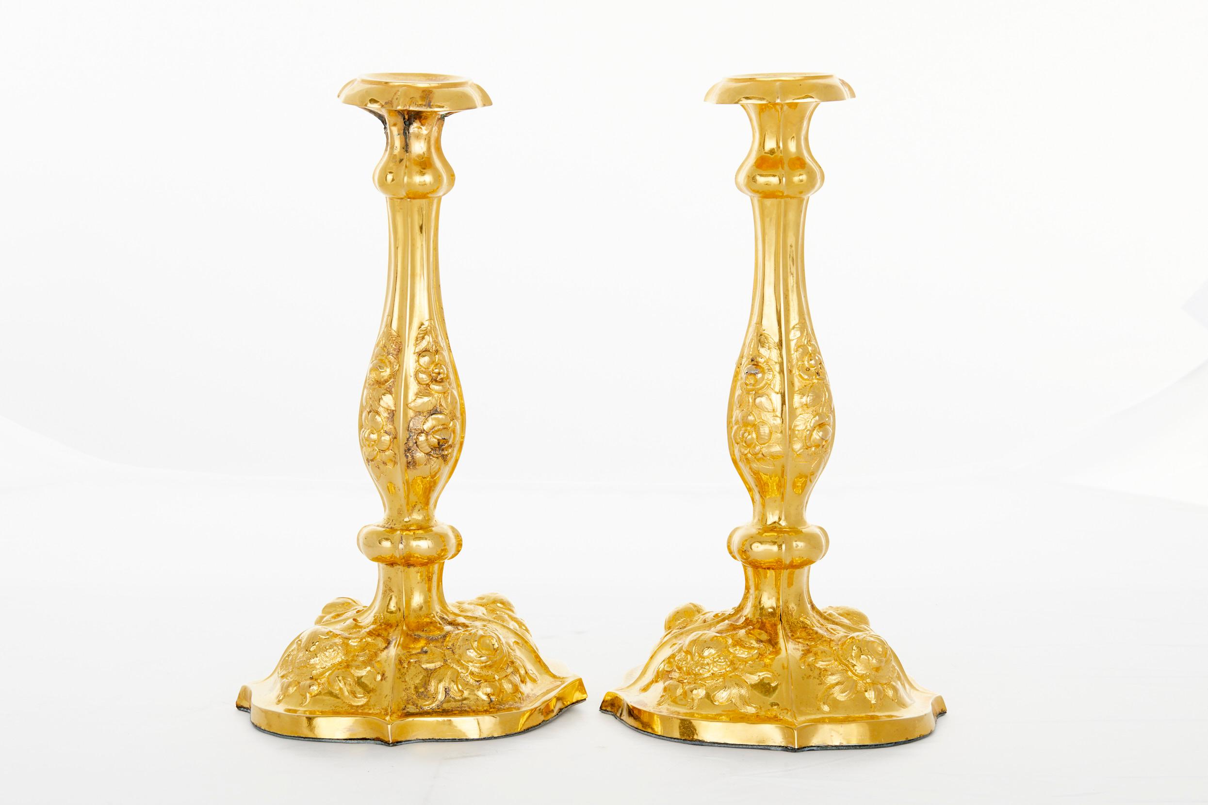 Tiffany & Co. Silver / Gilt Pair Continental Candlesticks For Sale 4